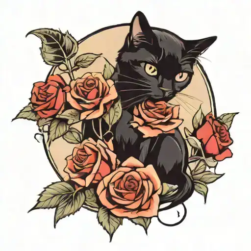 Black Cat With Roses Minimal