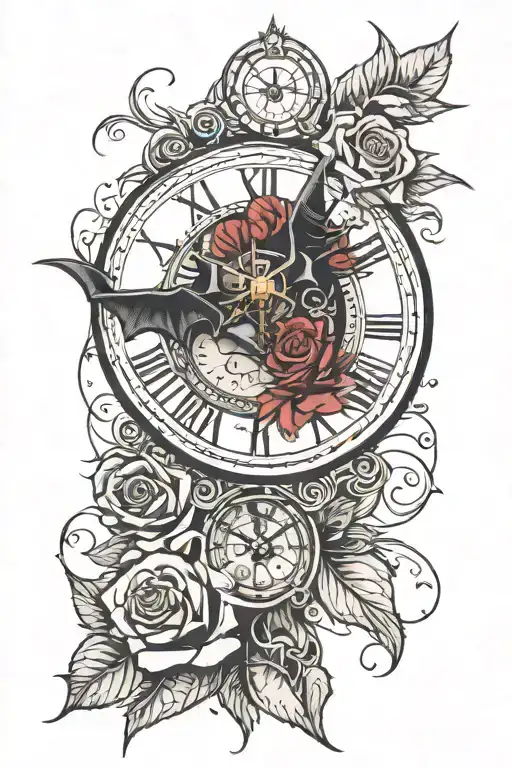 Rose With Batman And Clock Face