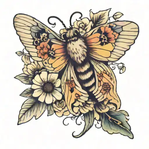 Feminine Moth Perched On Flowers Intertwined