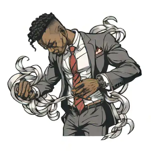 Muscular Black Boy In Suit With Ribbons