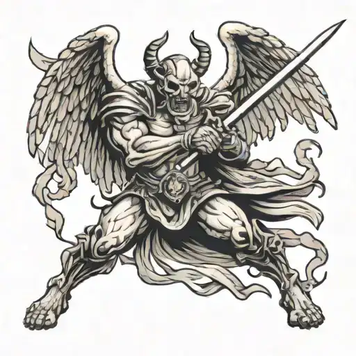Demon Ripping Out Of An Angel Holding A Sword