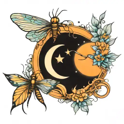 Sun And Moon With Dragonfly