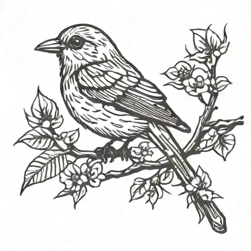 Bird On A Twig Single Line Simple Cute