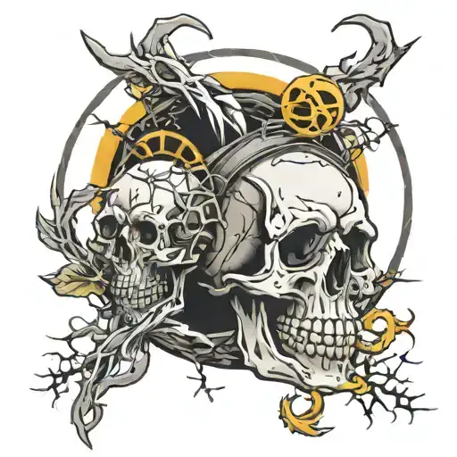 Skull Barbed Wire Moon Sun