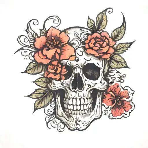 Skull And Roses Mayflowers Hibiscus