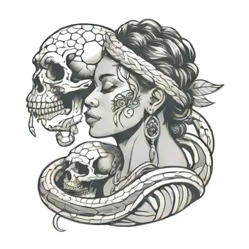 Create An Illustration Of A Native Amazonian Holding A Skull In A Wrapped Anaconda