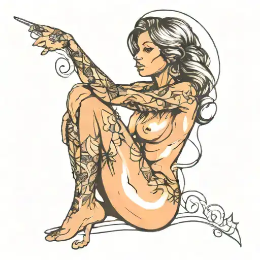One Line Tattoo Woman Nude