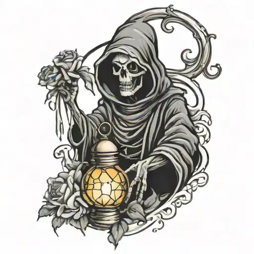 Grim Reaper Holding Rose Lantern