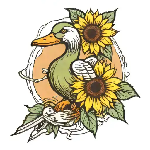 Duck With A Sunflower In One Hand And A Knife In Other