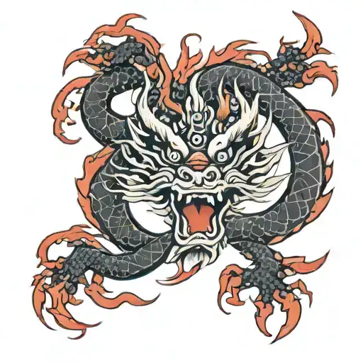 Traditional Red Chinese Dragon And Red Sun Back