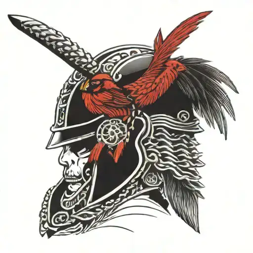 Samurai Helmet With Cardinal Sitting