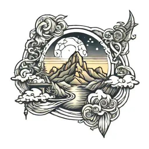 Moon And Mountain Peaks