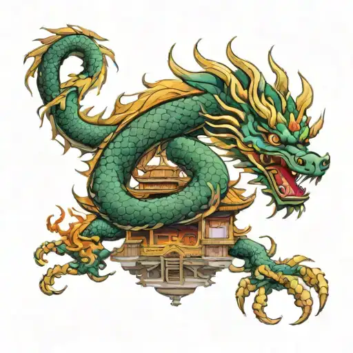 Chinese Dragon Pagoda Realism Tatto Design