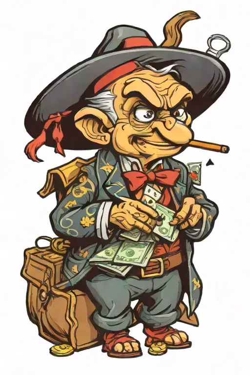 Gambling Cartoon Character Holding A Lot Of Cash Smoking Dope