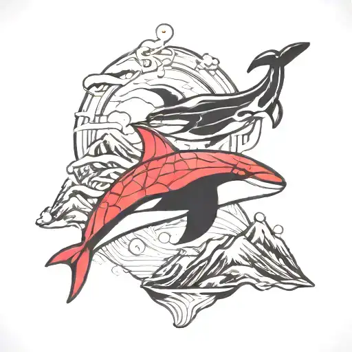 Ironman Triathlon Symbol With Orca And Mountains