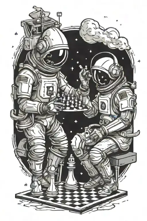 Astronaut Playing Chess With A Wizard