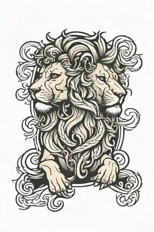 Lion Tattoo Design Featuring Iconic Symbols
