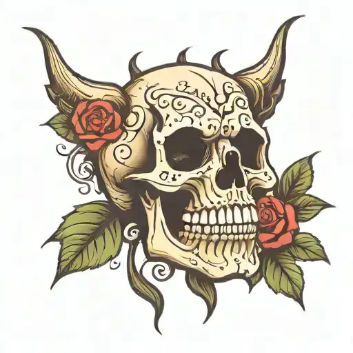 Skull With Rose In Mouth