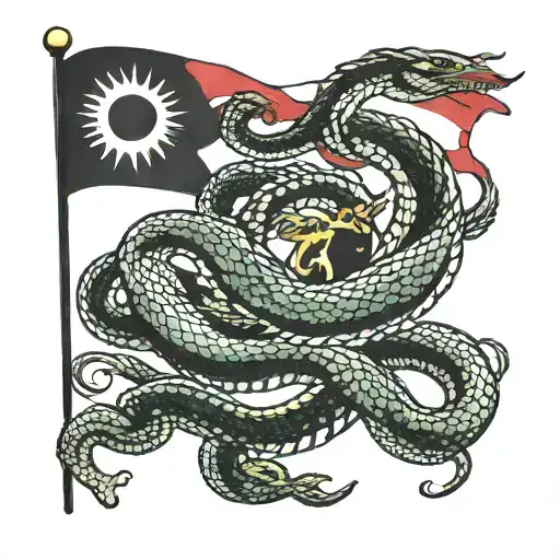 Albanian Flag With A Snake Wrapped