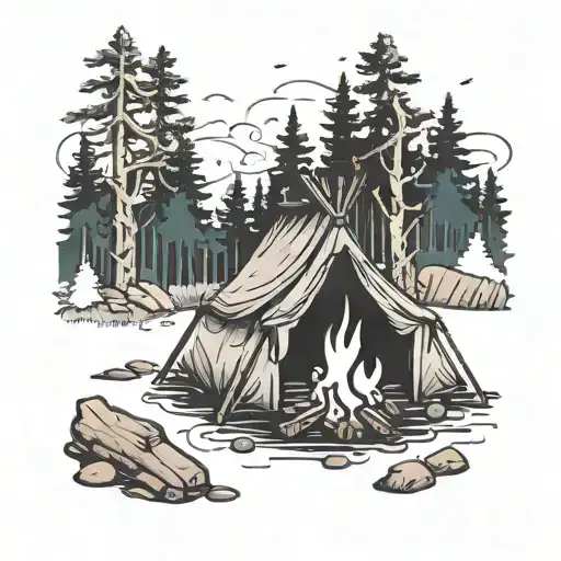 Camp Fire In The Woods Surrounded