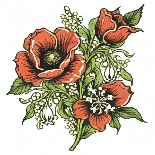 Poppy And Lily Of The Valley Flowers Intertwined Symbolizing The Client's Love