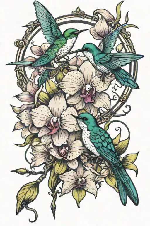 Orchid Hummingbirds Arrows Crossed