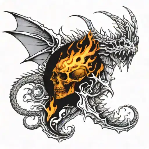 Skull And Fire Breathing Dragon