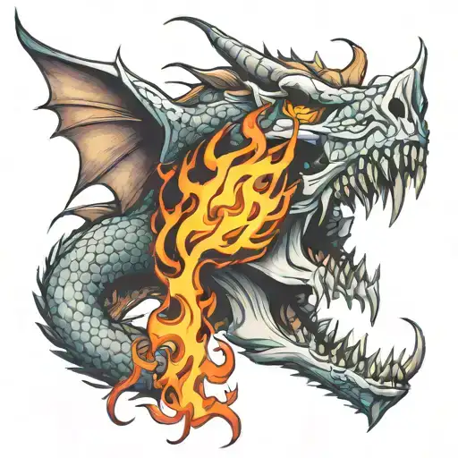 Skull And Fire Breathing Dragon