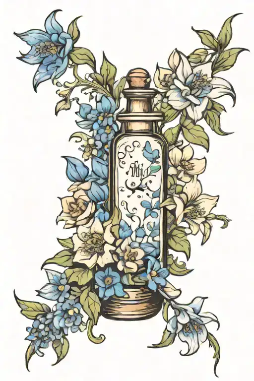 Delphinium Flower Potion Bottle Moon Stars Surrounding