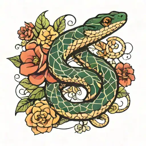 Snake And Flowers