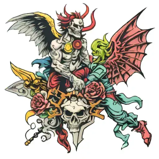 Angles And Demons Fighting Guns Money Drugs