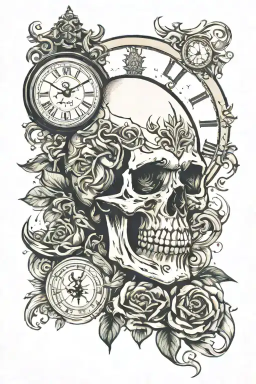 Skull And Clock Surrounded