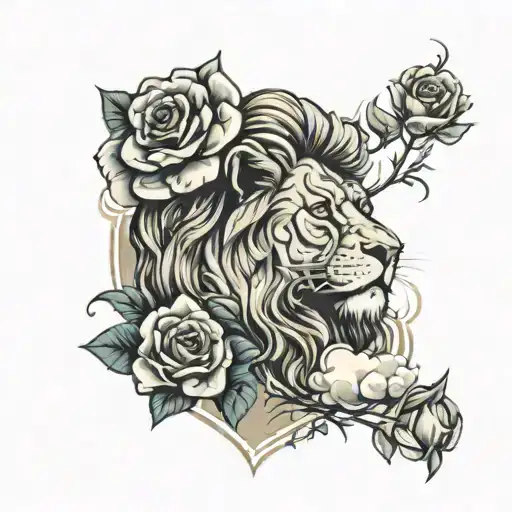 Lion Roses And Clouds
