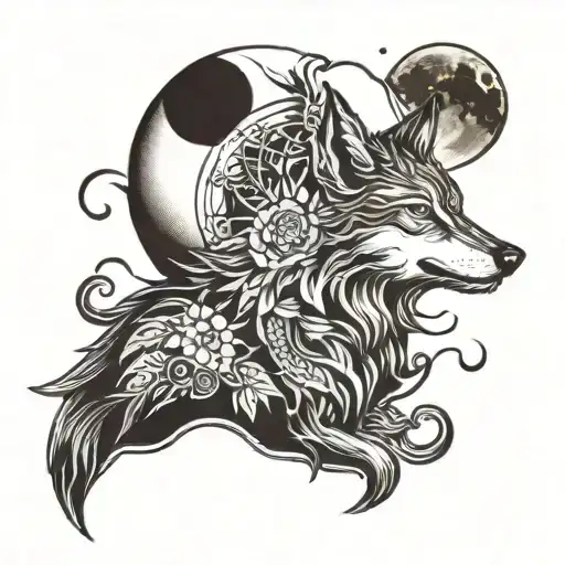 Lotus And Wolf Howling At The Moon