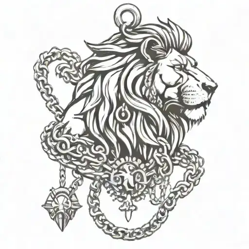 Lion With A Boxing Pendant With Cuban Link Chain Around His Neck