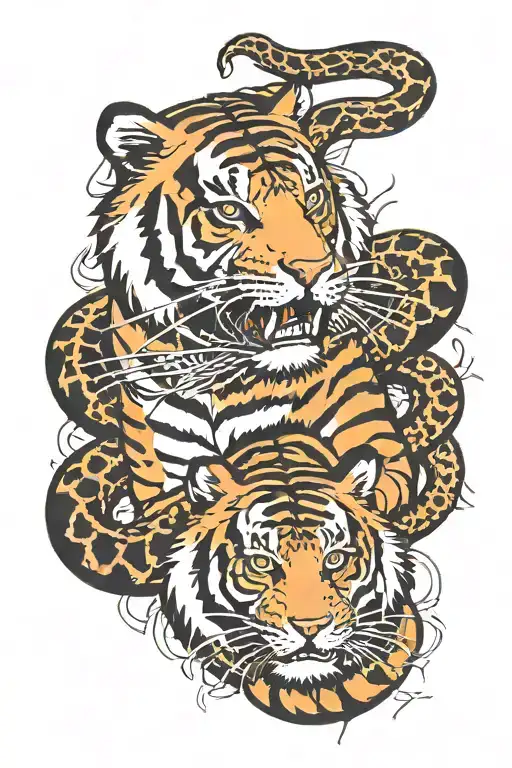 Tiger Wrestleing Snake Wrapped
