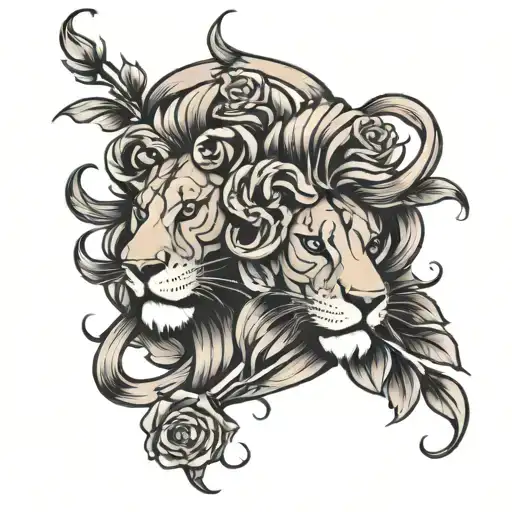 Lion Rose Intertwined