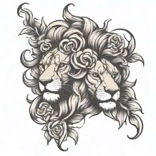 Lion Rose Intertwined