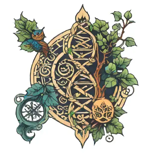 Dna With Tree And Some Geometric Designs And Some Viking Symbol