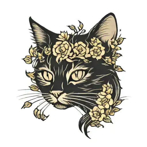 Cat Outline With Flowers And Semicolon Incorporated