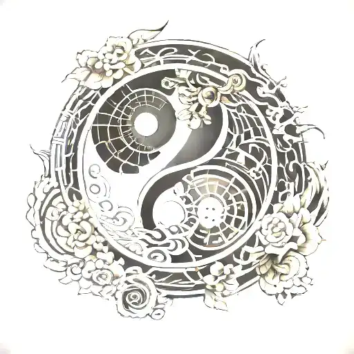 Yin Yang Zen Symbol Incorporating Musical Vs Technological Elements