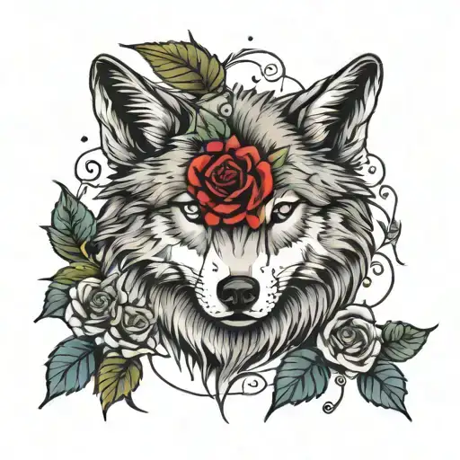 Wolf And Rose Surrounded