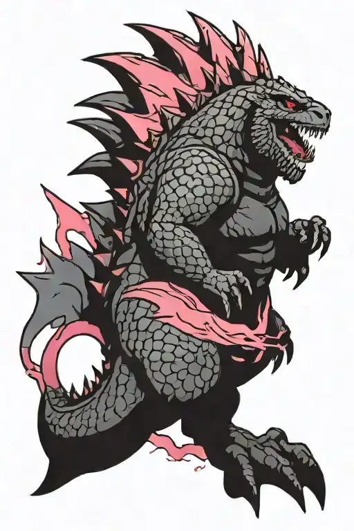 Godzilla Side Profile With Pink Highlights In His Back Spikes