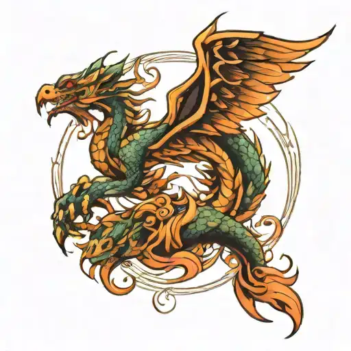 Dragon And Phoenix Flying