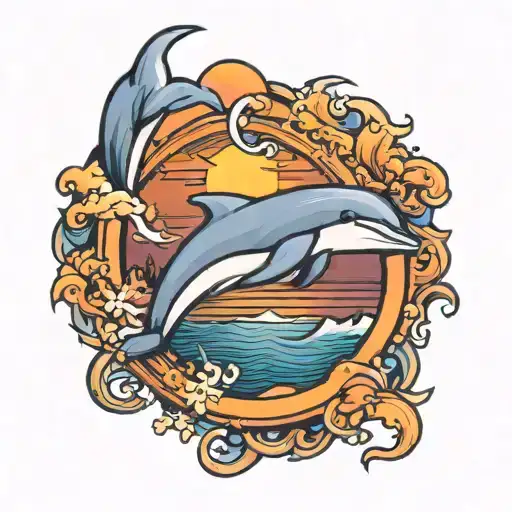 Dolphin And Sunset Sky