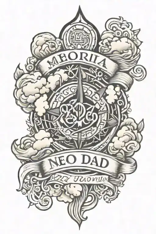 Memorial Tattoo For My Dad With Filler Clouds Surrounding His Nickname