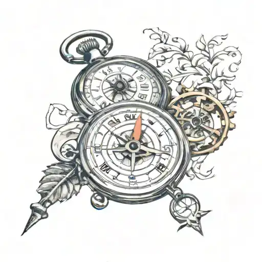 An Old Pocket Watch And Compass Surrounded