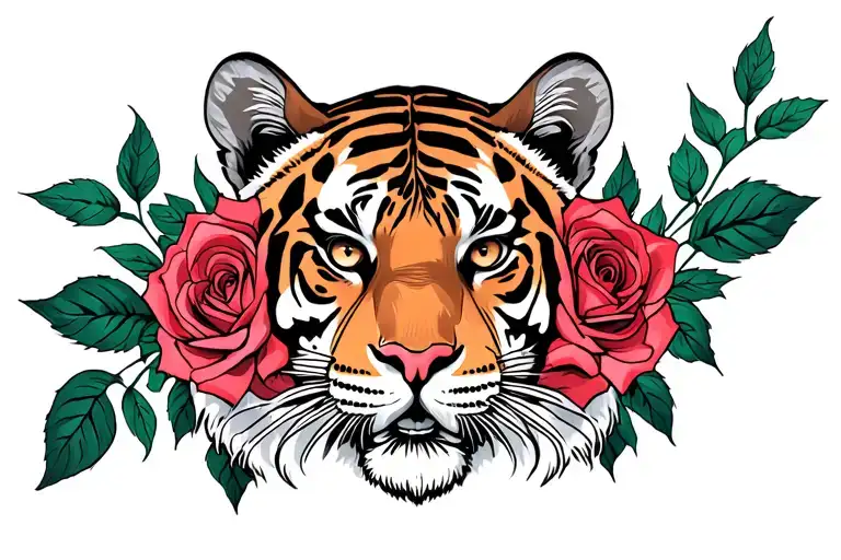Tiger With Roses