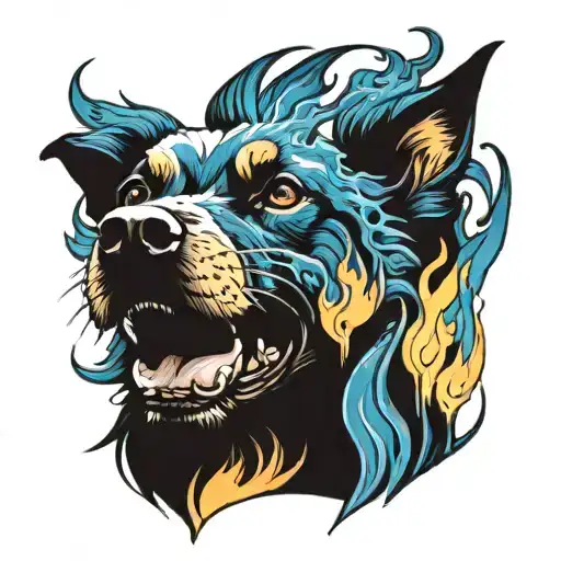 A Dog Surrounded By Blue Flames