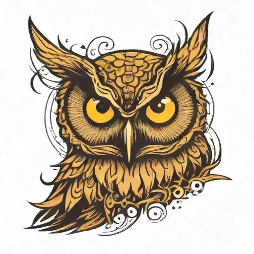 An Owl With Intimidating Eyes Looking For Enemies With Scary Eyes Only Face And Wings